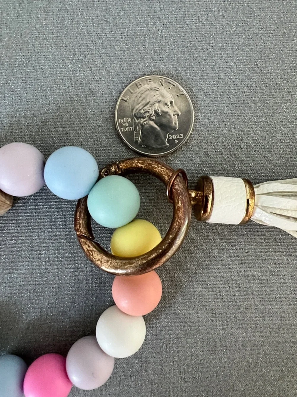 Women’s Wooden Bead 3.5” Bracelet Pastel Tassel Keyring - Multicolor